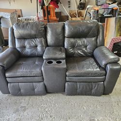 Gray Leather Electric Dual Recliner