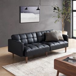 Black Faux Leather Couch 🛋️ Folds Down Into A Bed 🛏️ 