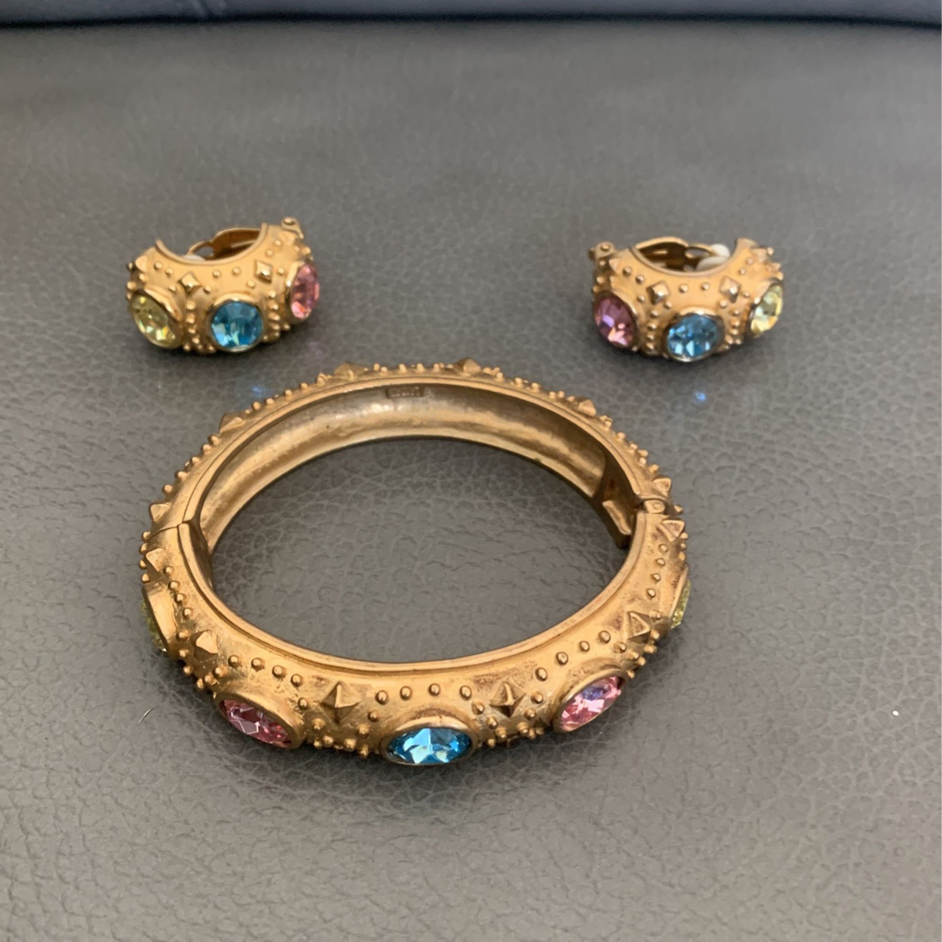Landau Hinged Jeweled Bracelet & Earrings