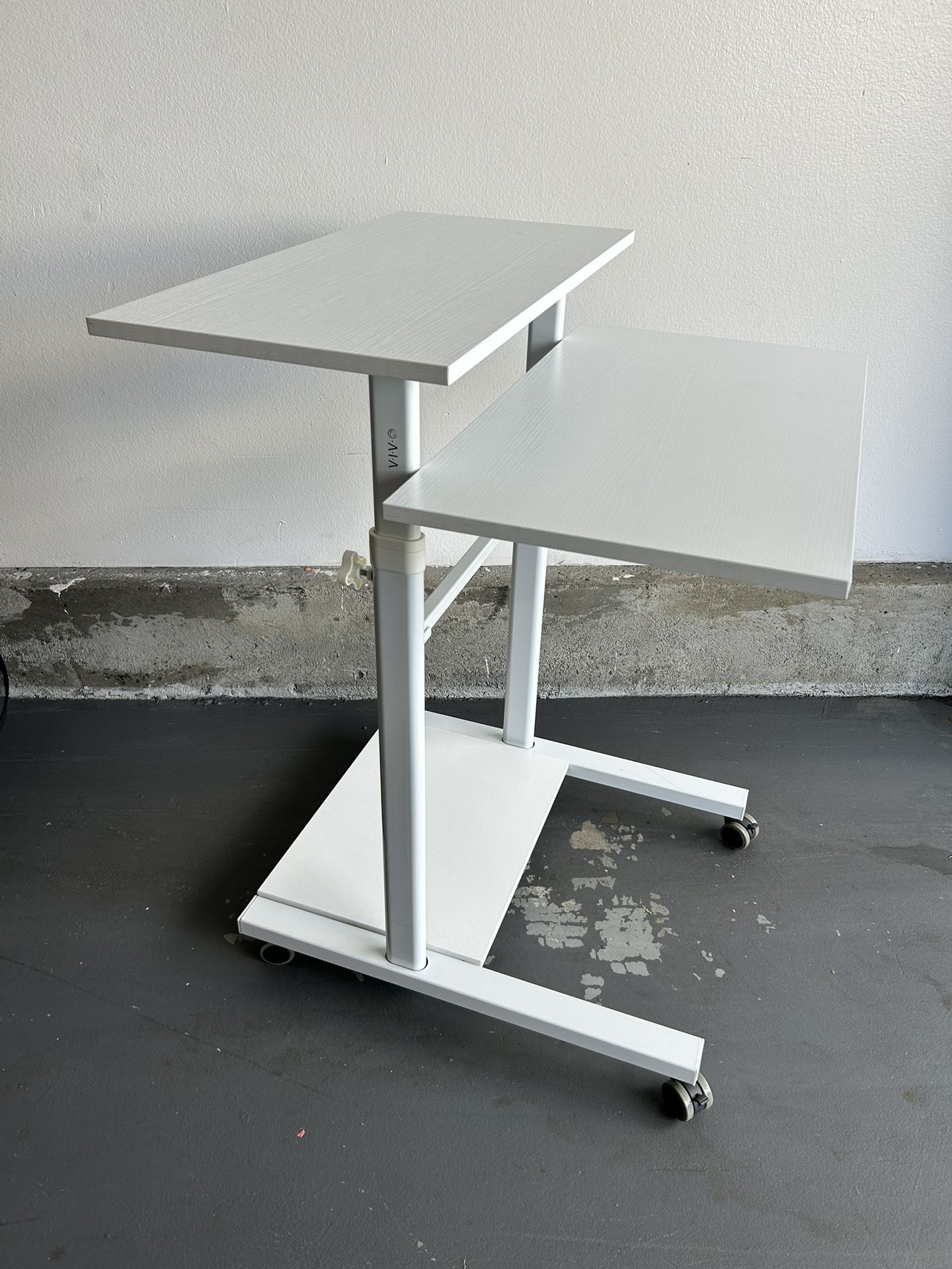 Sturdy White Adjustable Standing Desk w/Wheels