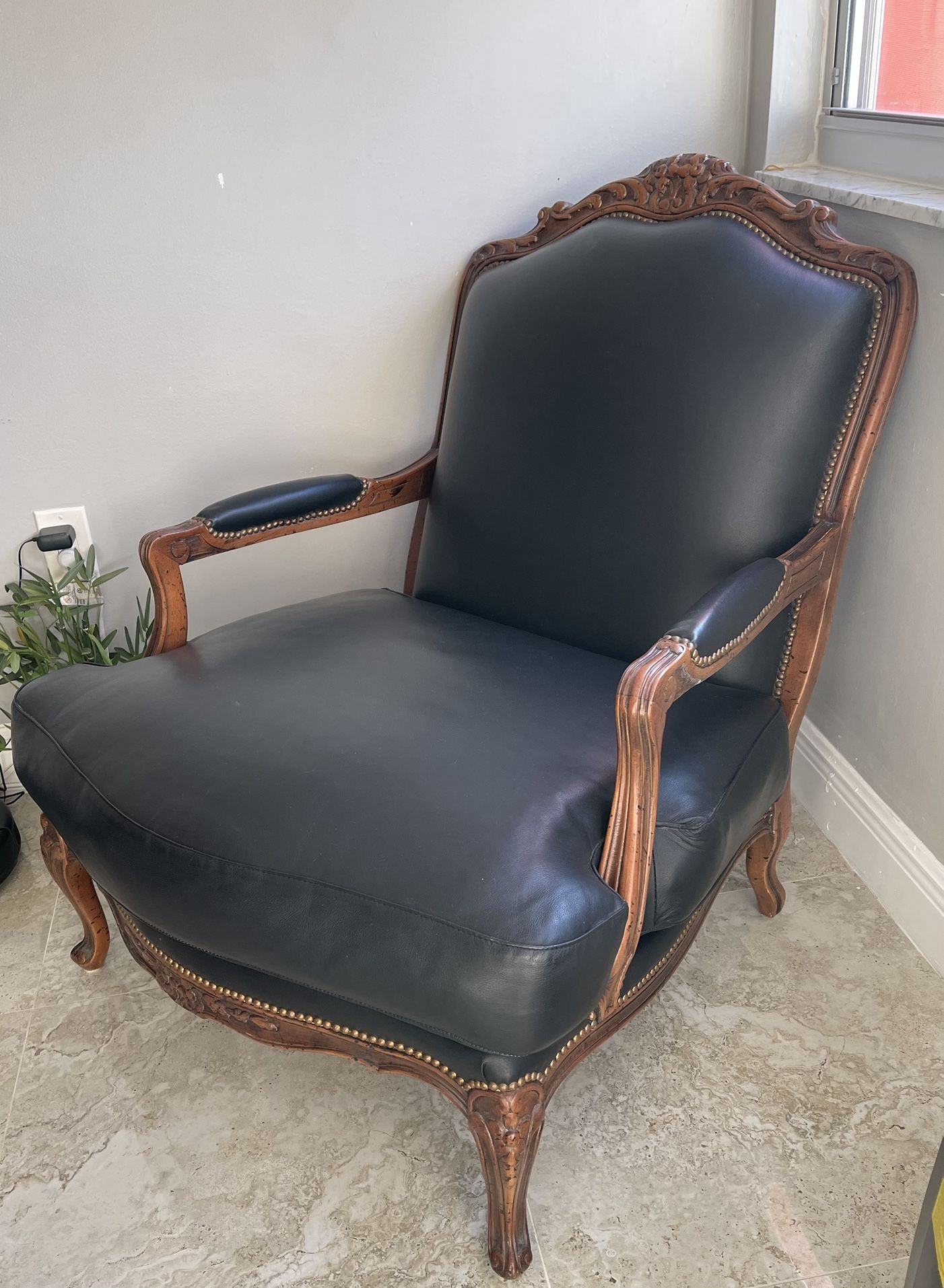Vintage Black Leather Armchair With Ottoman 