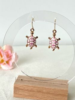 Pink Floral Turtle Earrings