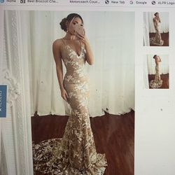 Brand New Champagne Semi-Formal Gown For Sale
