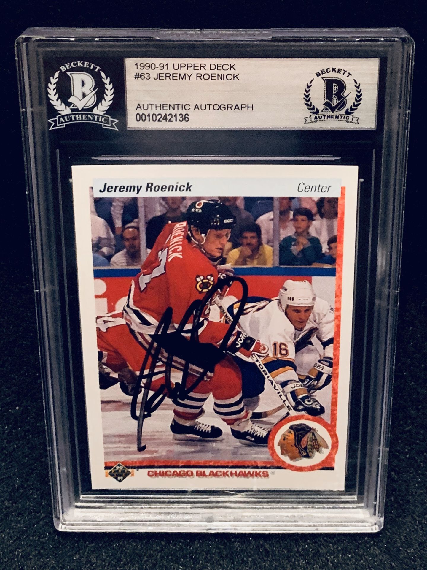 1990-91 Upper Deck Jeremy Roenick Rookie Autograph Beckett Authenticated