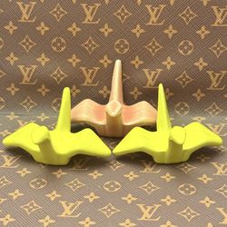 Pair Pink & Yellow Ceramic Japanese Paper Art Origami Bird Figurines