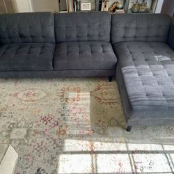 Dark slate blue sectional couch 112" sofa w/ left side chaise 