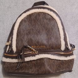 Michael Kors Backpack Rhea Zip Medium Monogram Signature Shearling Trim