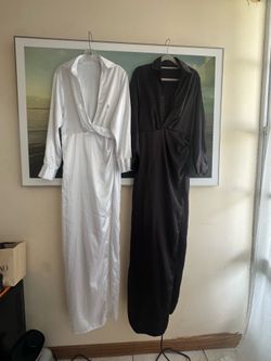 New women’s 2 long dresses  white satin and black, shirt dress