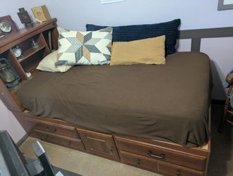 Wood twin bed w/storage & mattress