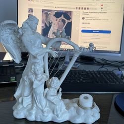 Angle Playing Harp With Children And Birds