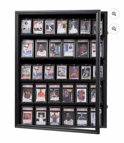 35 Graded Sports Card Display Case -Baseball Card Display Frame Lockable - Trading Card Collector Wall Display Holder for Basketball Football Hockey C