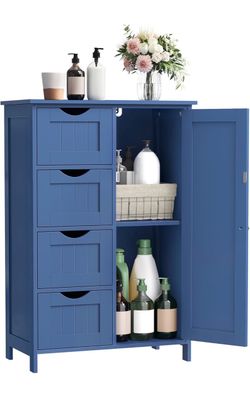 Floor Storage Cabinet, Farmhouse, 4 Drawers and 1 Door,32.3" H Freestanding Organizer Unit, Kitchen, Bathroom, Living Room, Bijou Blue, SOFIE Collecti