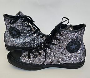 Converse All Star Women's Dark Silver Black Glitter High Top Sneakers Size 9 NEW