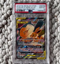 2019 POKEMON #SM169 FA/EEVEE & SNORLAX GX PROMO TAG TEAM PSA 10