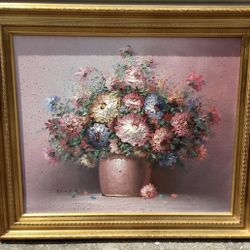 Beautiful Original Vintage Still Life Painting Signed And Framed 29.5 X 25.5