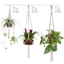 Encore Essentials 3 Pack Macrame Plant Hangers - Set of 3 Woven Indoor Crochet Plant Hangers (37”,43" & 49”) - Boho Hanging Ceiling Planter Baskets fo