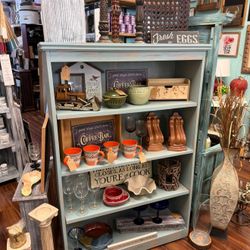 Beautiful Coastal Rustic Blue Wooden Bookshelf / Display Shelf Lots of Storage Shabby Chic Nautical