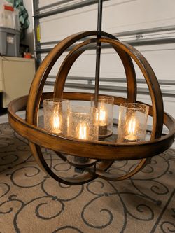 22" Wood Sphere Chandelier 4-Light Farmhouse Pendant  Port Saint Lucie