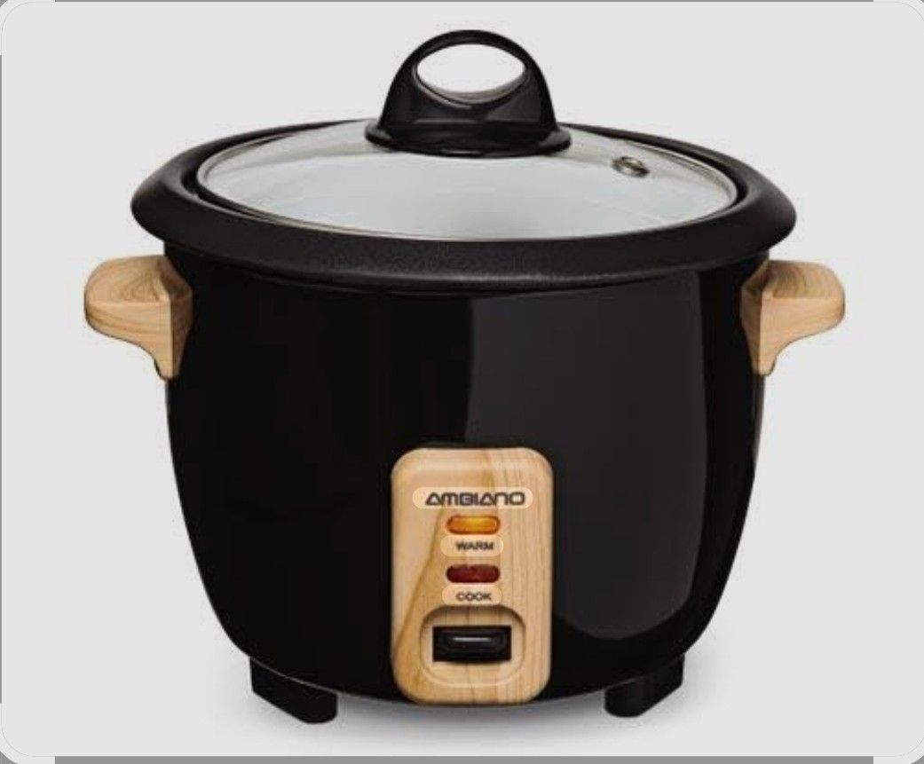 New Ambiano 6 Cups Black Rice Cooker with Wood Accents