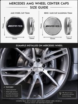 New Wheel Caps for Mercedes AMG 75mm. Black or Silver.