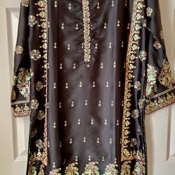 Black  Medium Silk Tunic/Kurti W Embroidery And Tassels 