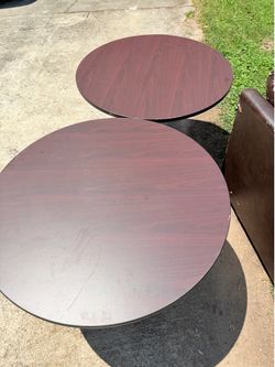 Round Breakroom Tables — Set of 2, Mahogany Laminate, ~36”