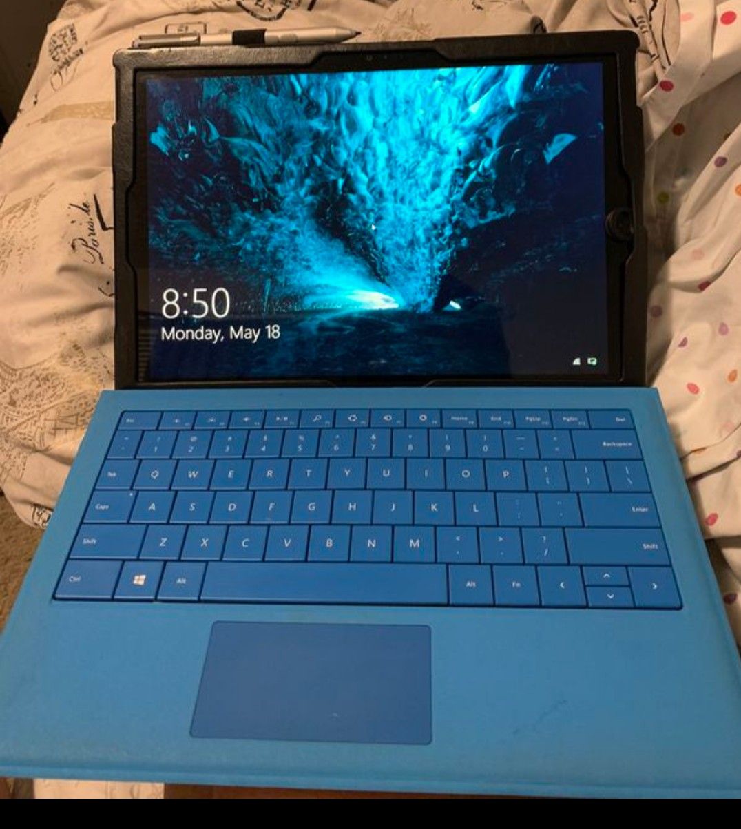 Surface pro 3 with pen and keyboard and new charger and a case . The tablet / laptop has no problems whatsoever