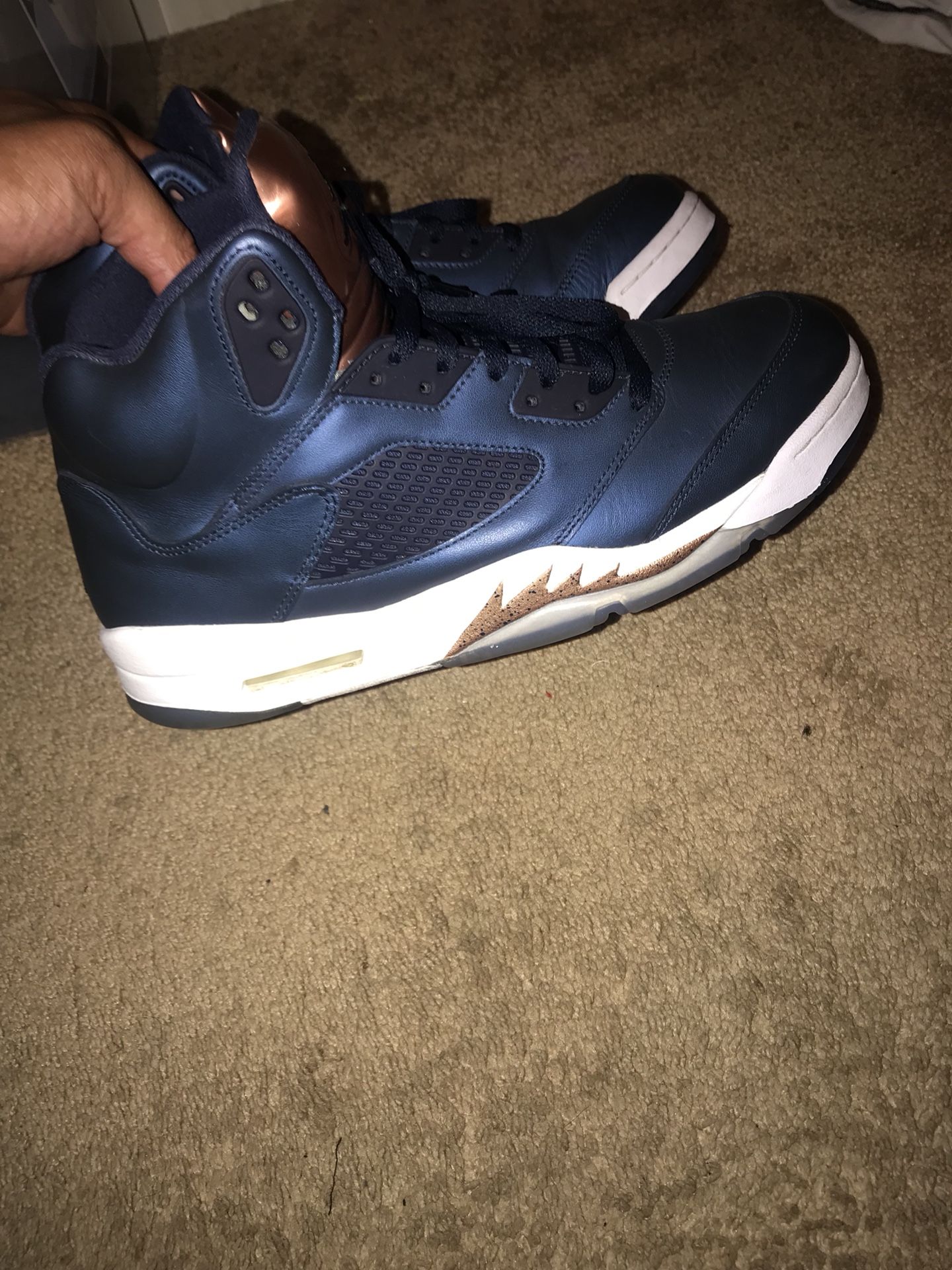 JORDAN “BRONZE” 5s SIZE 11.5 NO LACE LOCKS