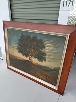 Huge Framed Oak Tree Landscape Oil Style Painting – 60" x 48"