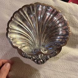 Antique Silver Played Seashell Dish
