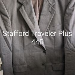 New Mens Stafford Traveler Plus 44R, P42, Suit Coat Jacket, Fitted Brown Pinstripe, Winter 99% Wool, 1% Lycra Spandex