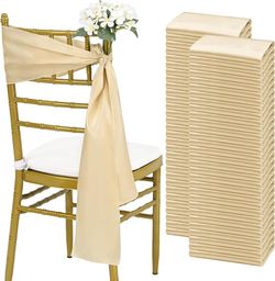 60 PCS Champagne Satin Chair Sashes Chair Bows 7x78 inch Wedding Party Event