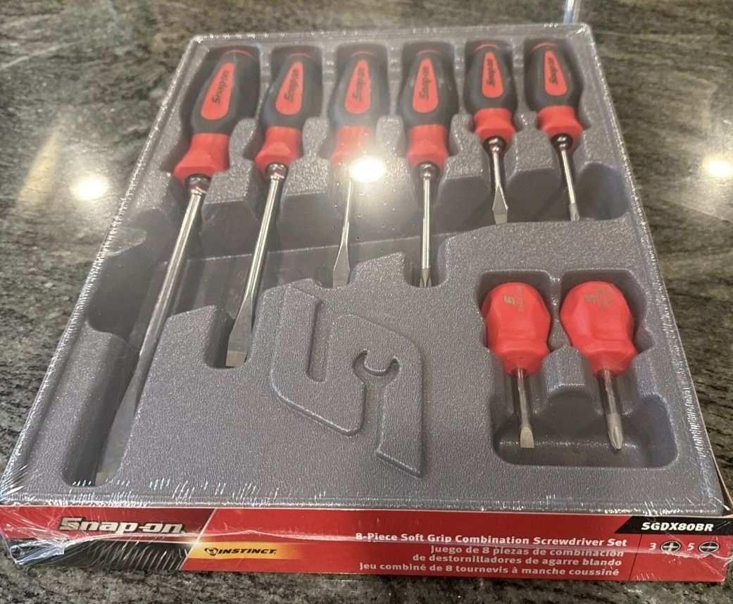 Snap-on sgdx80br 8 pc soft grip combination screwdriver set red sealed