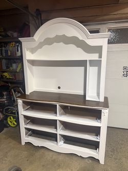 White Dresser with Vanity Top and Dark Wood Top