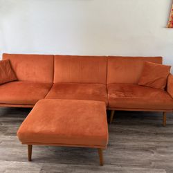 Orange Sofa Bed with Ottoman – Priced to Sell