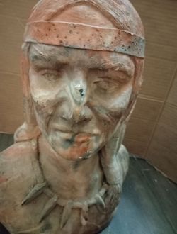 Vtg signed Nancy Couch Comanche Pottery Quanah Parker Warrior Bust - Old Adobe