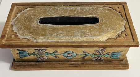 Handcrafted Mexican Repujado Floral Wooden Tissue Box