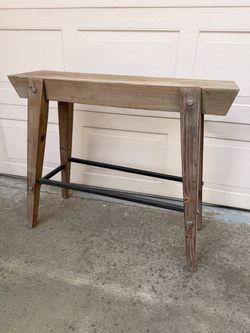 Rustic Wood Console Table with Metal Rail, Farmhouse
