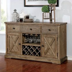 Rustic Design Light Oak Finish Sideboard Cabinet