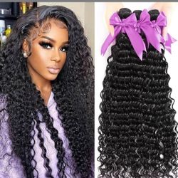 12A Deep Wave 100% Unprocessed Brazilian Virgin Human Hair Bundles 18 20 22 Inch