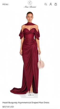 Miss Rosier Hazel Burgundy Draped Evening Gown Dress