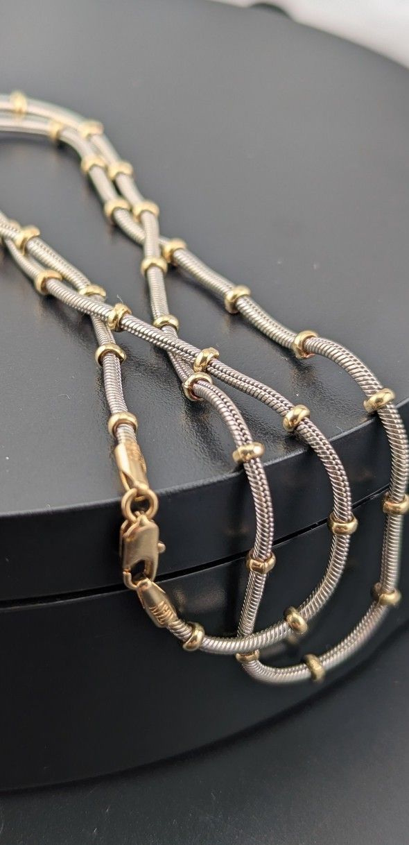 C8-β¨πͺπ14K Solid White & Yellow Gold Necklace π β¨