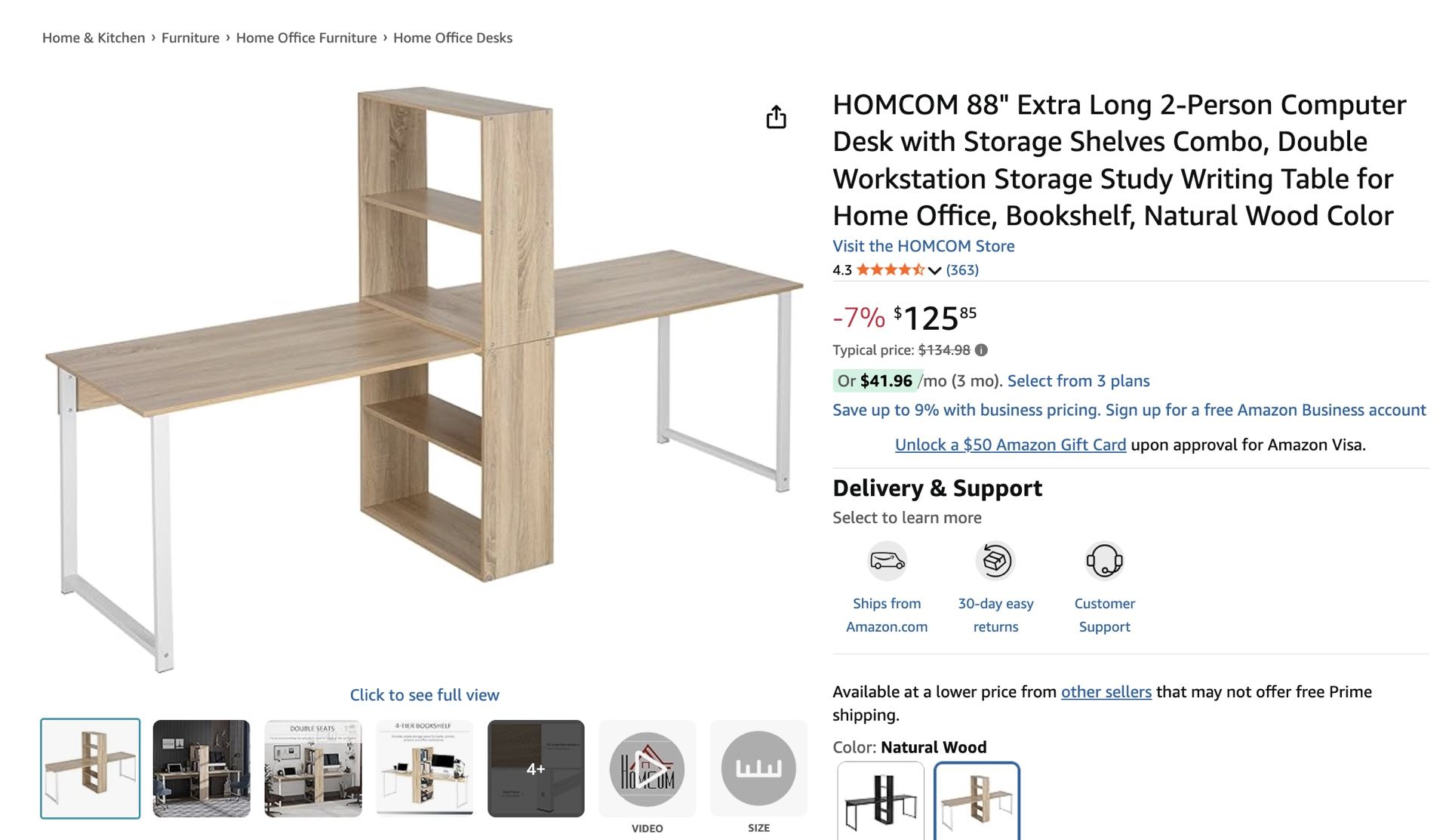 HOMCOM 88” Extra Long 2 Person Computer Desk with Storage Shelves Combo