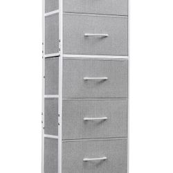 Fabric Dresser, 5-Drawer Tall Dressers for Bedroom, Storage Dresser Organizer with Fabric Bins, Wood Top, Sturdy Steel Frame, Chest of Drawers for Clo