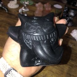 Natural Obsidian Stone Venom Inspired Gengar Pokemon Statue Carving Collectible