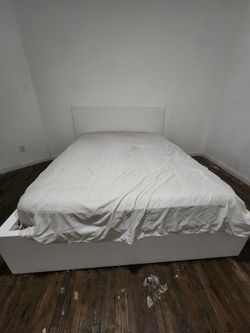 Ikea White Platform Bed Frame with Headboard