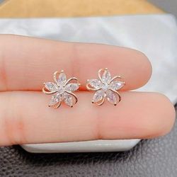 Sparkling Flower Stud Earrings with Shiny Zircon Decor