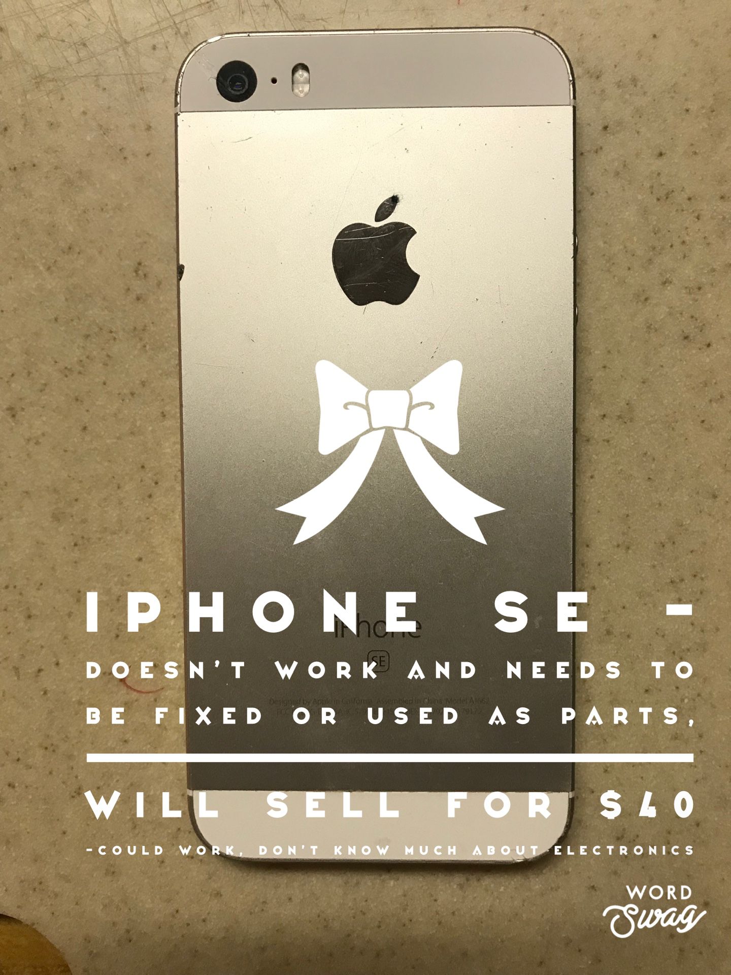 White iPhone SE - Doesn’t Work and Can Possibly be Fixed (I Haven’t Tried Nor Know How!) or Used as Parts - CHEAP** $25!