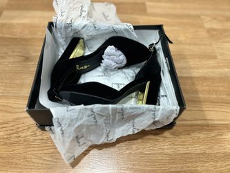 Black Velvet Ankle Strap Heels Size 6.5
