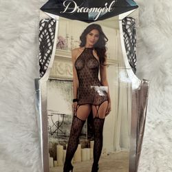 New one size black mesh fishnet bodysuit lingerie festival rave body stocking